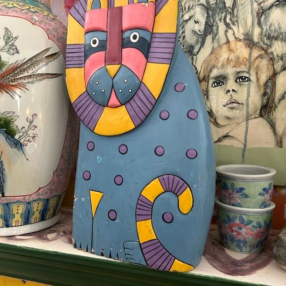 Indonesian Painted Wood Folk Art Lion Vintage - Picture 10 of 11